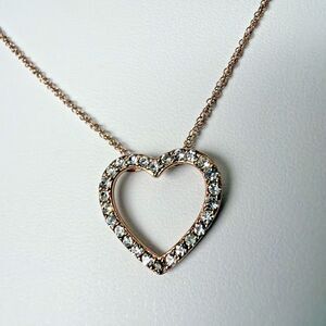Sterling Silver 925 Rose Gold Tone CZ Open Heart Pendant on 18 in Chain Necklace